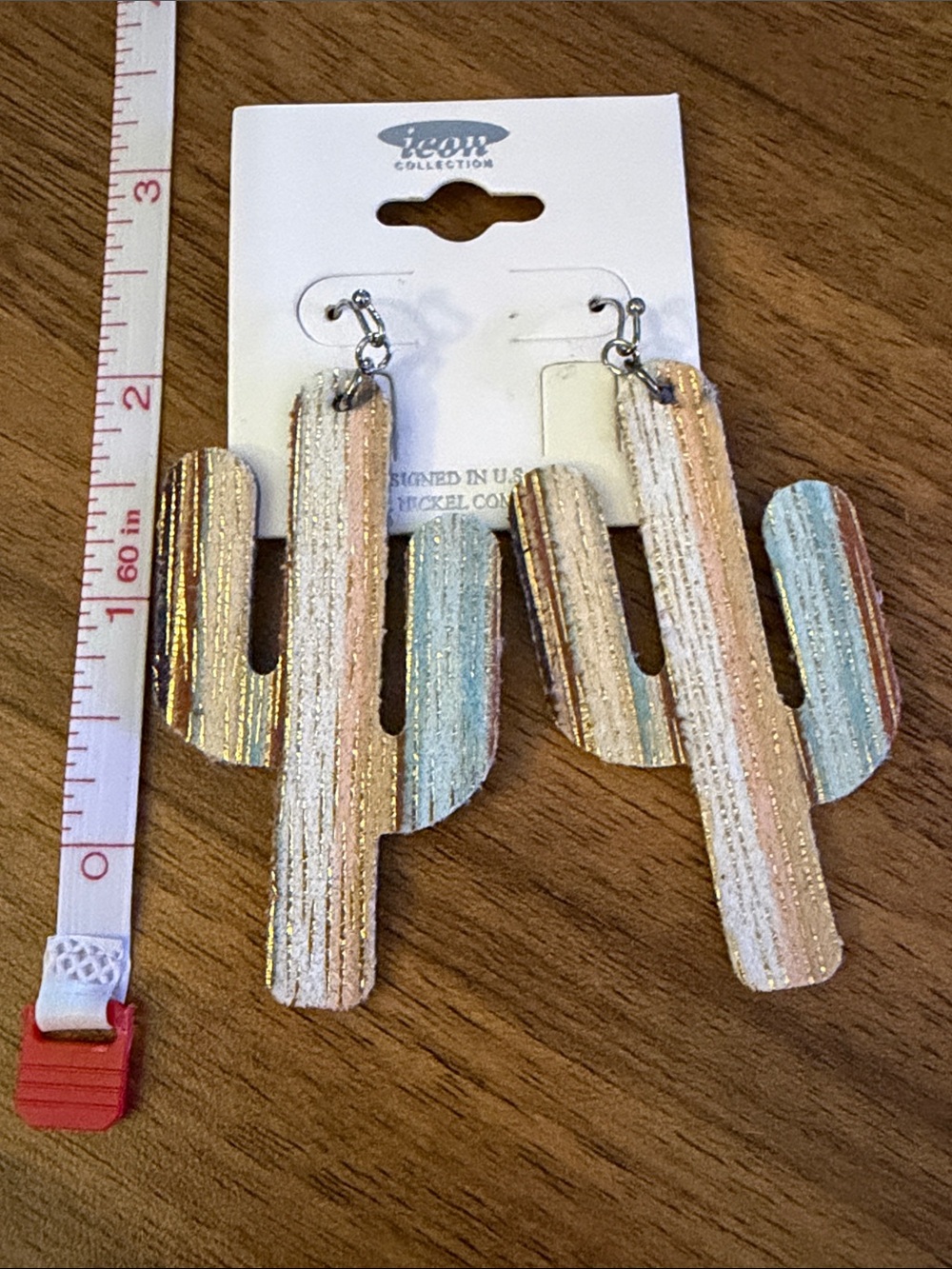 ICON Pastel Blue, Pink & Gold Cactus Dangle Earrings